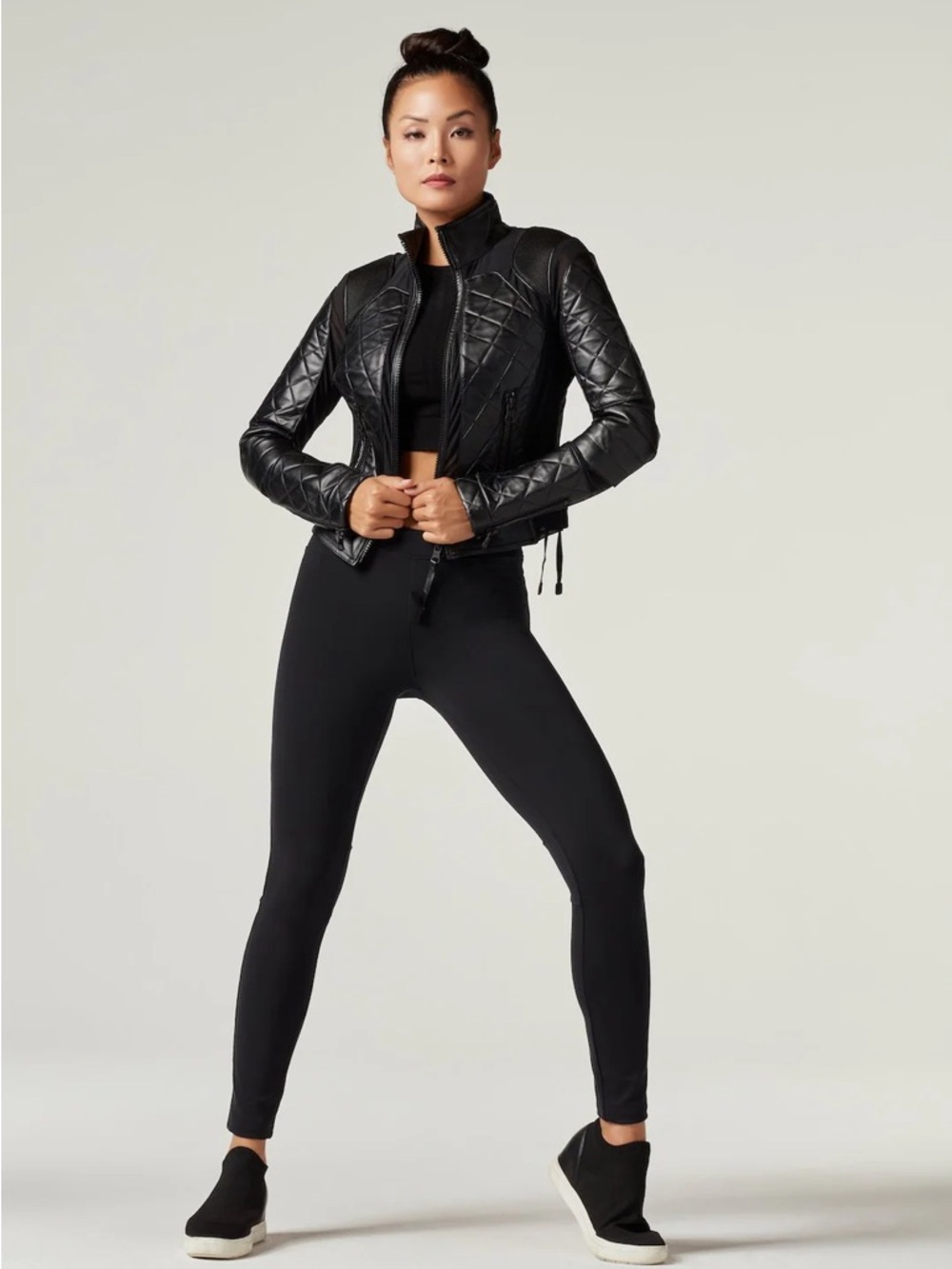 blanc noir Quilted Black moto Leather Zip Jacket sz S